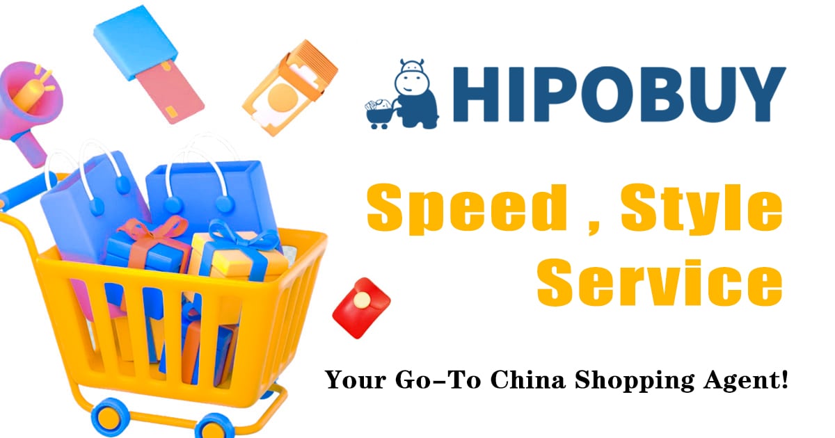 Hipobuy shopping agent brand illustration with a cart, parcels and mascot