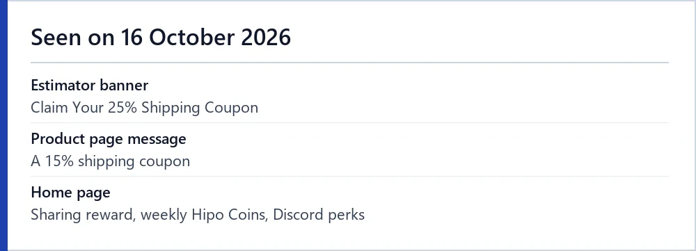 List of promotions visible on Hipobuy pages on 16 October 2026